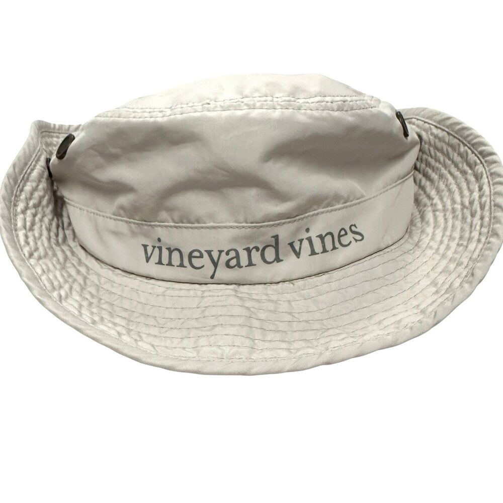 Vineyard Vines Khaki Bucket Sun Hat Beige Reflection Spellout Size S/M*